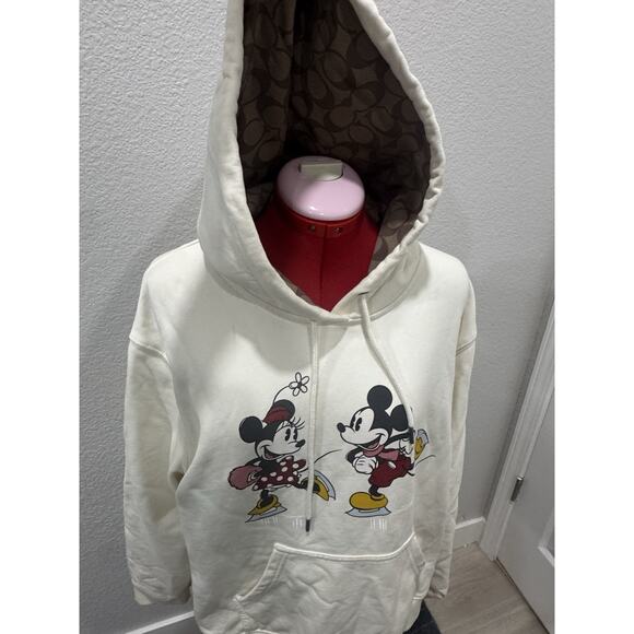 Coach X Disney Mickey Minnie Mouse Ice Skating Hoodie Cream - Picture 2 of 9